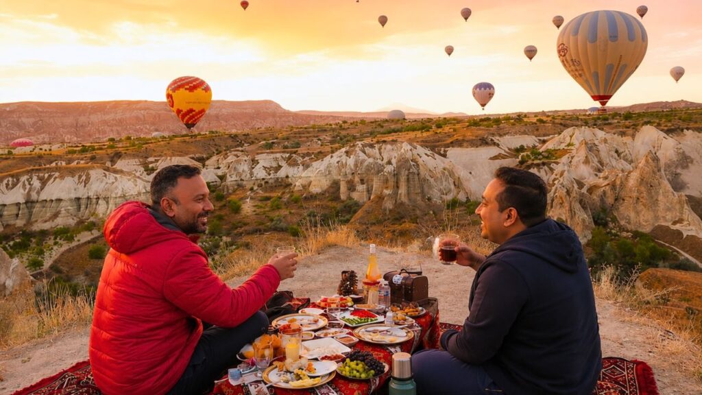 Enjoying Breakfast with the video of Hot Air Balloon Ride in Cappadocia