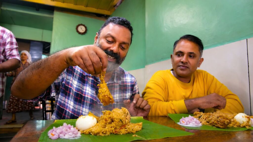 Enjoying Palakkad Kalyana Biriyani from Chali Annante Biriyani Kada in Kollengode