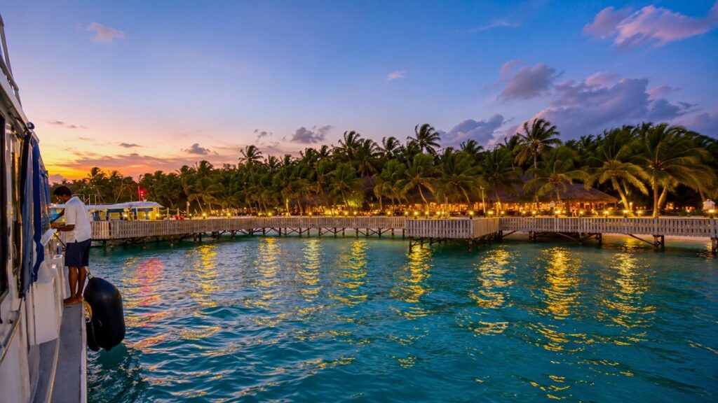 Evening view of Meeru Island in Maldives